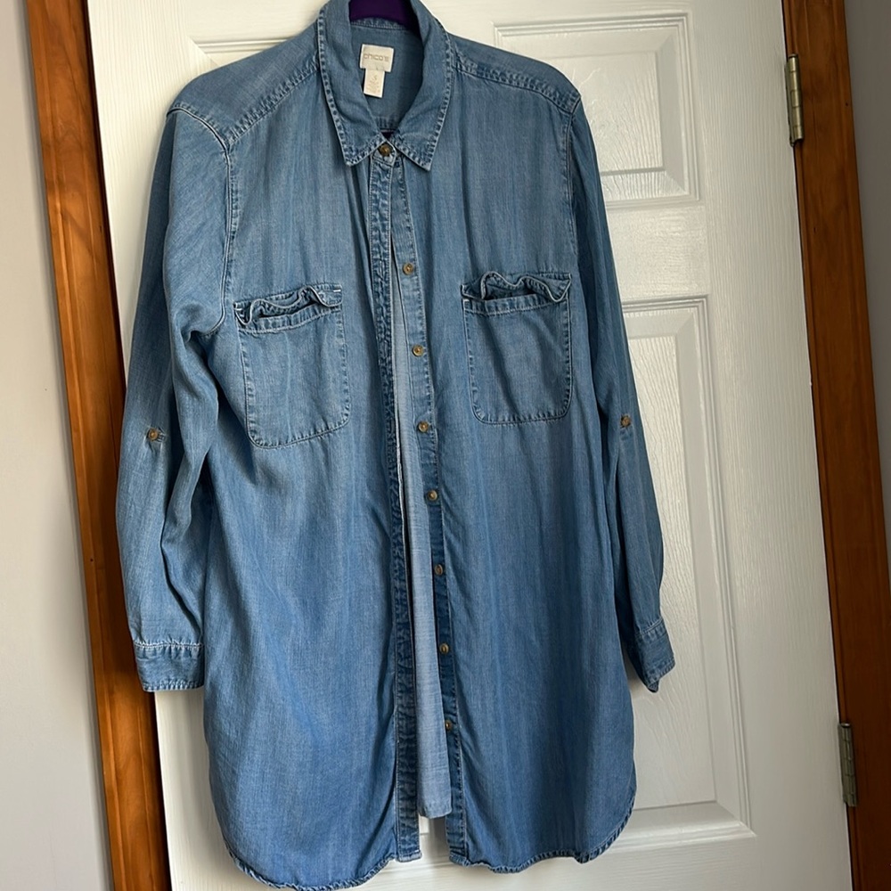 Chicos denim style tunic length shirt size 3 (xl)